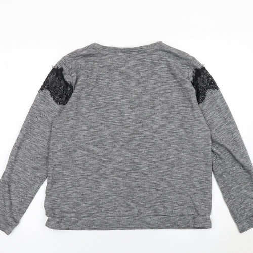 Peacocks Women Grey Lace Panel Long Sleeve Knit Jumper Size 14