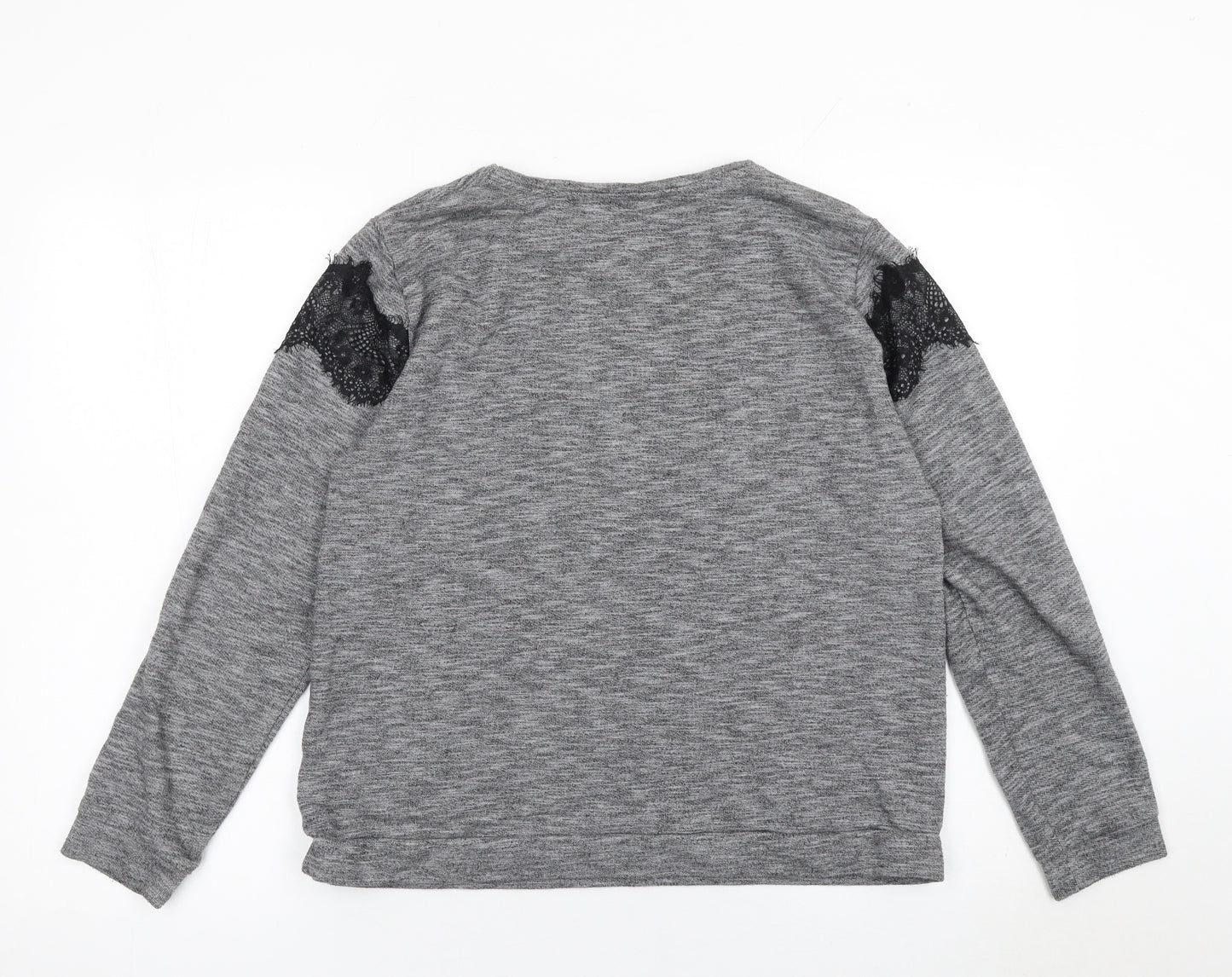 Peacocks Women Grey Lace Panel Long Sleeve Knit Jumper Size 14