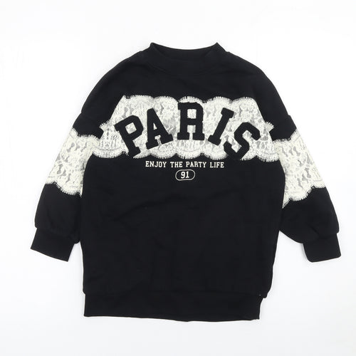 Marks and Spencer Girls Black Paris Lace Pullover Sweatshirt 7 Years