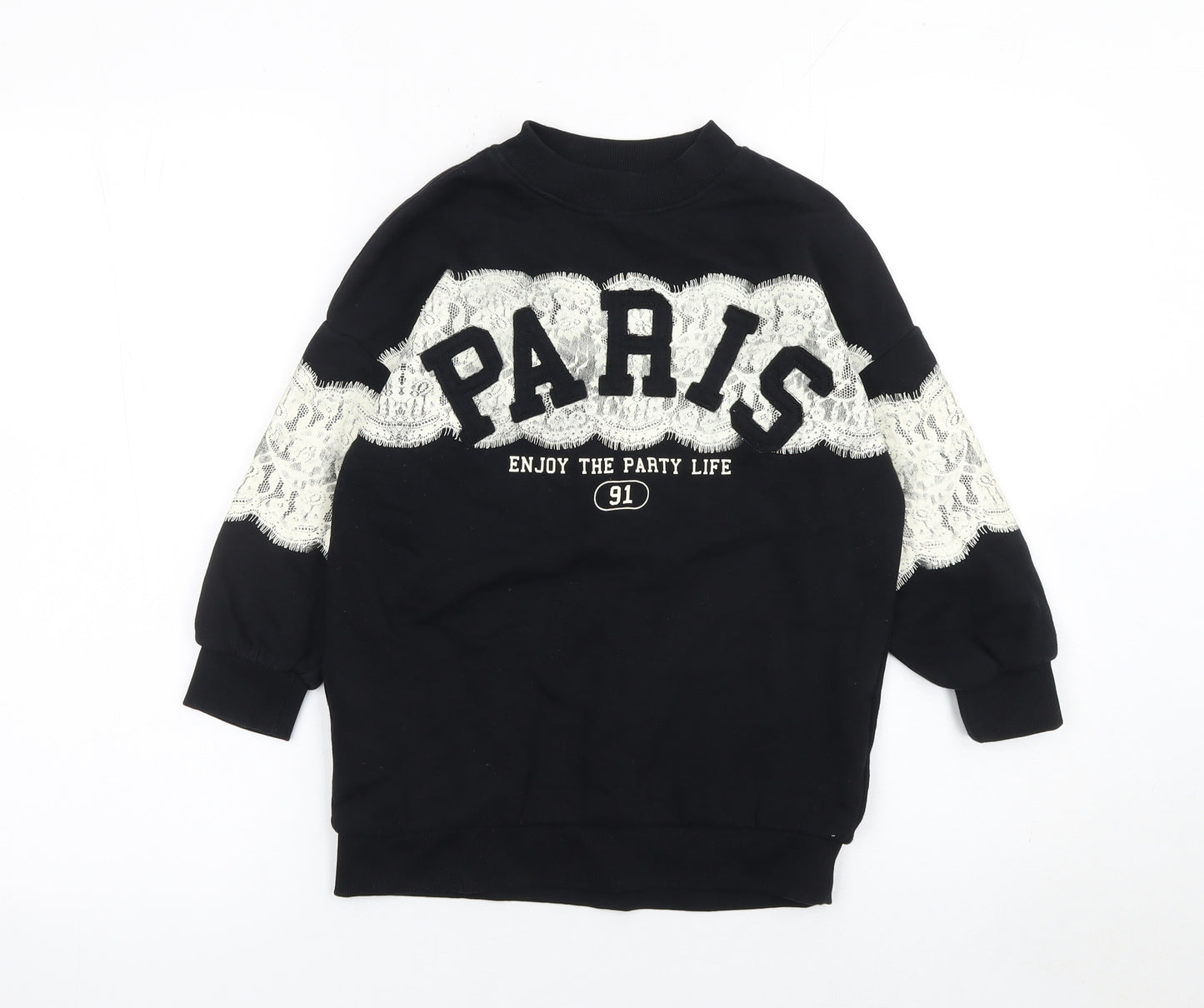 Marks and Spencer Girls Black Paris Lace Pullover Sweatshirt 7 Years