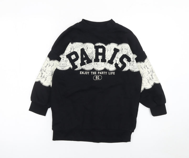 Marks and Spencer Girls Black Paris Lace Pullover Sweatshirt 7 Years