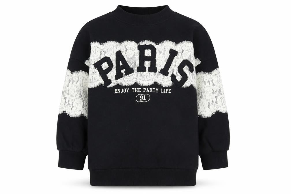 Front view of Marks & Spencer girls’ black paris lace pullover sweatshirt 7 years