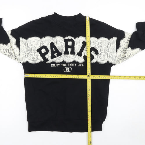 Marks and Spencer Girls Black Paris Lace Pullover Sweatshirt 7 Years