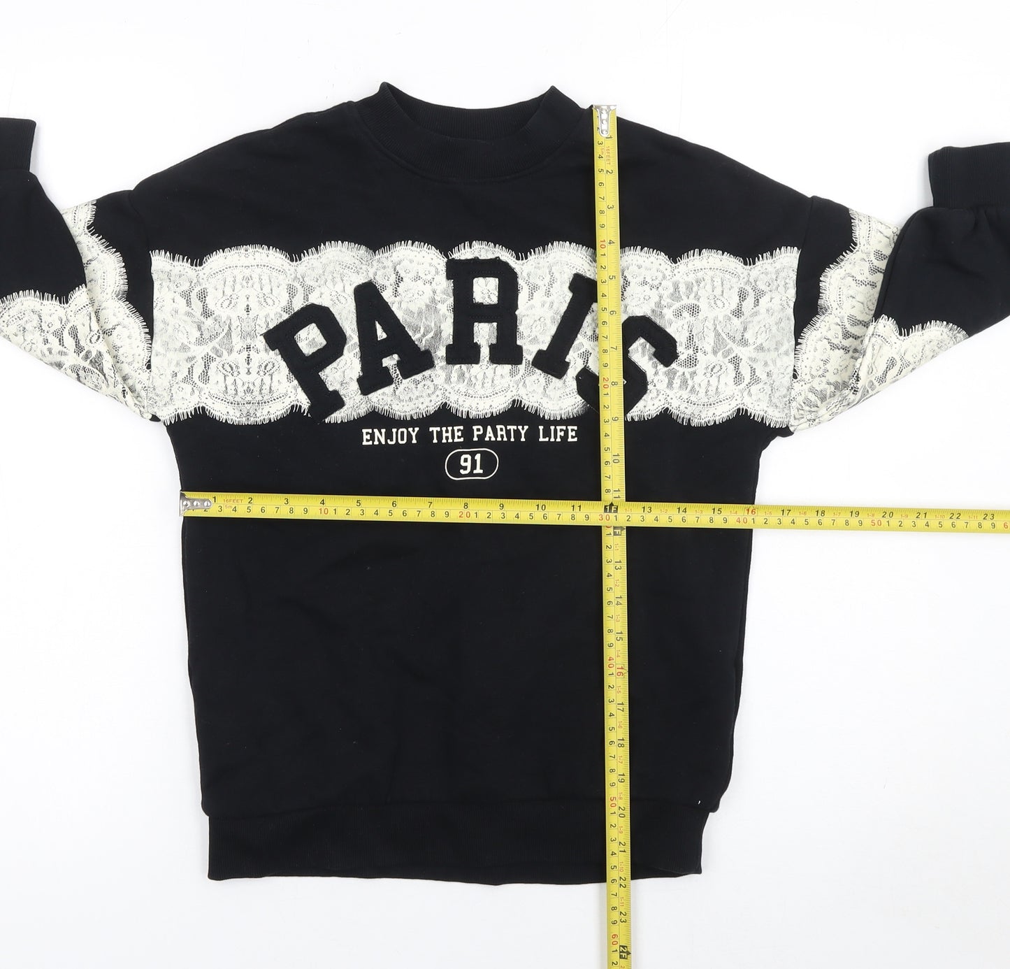 Marks and Spencer Girls Black Paris Lace Pullover Sweatshirt 7 Years
