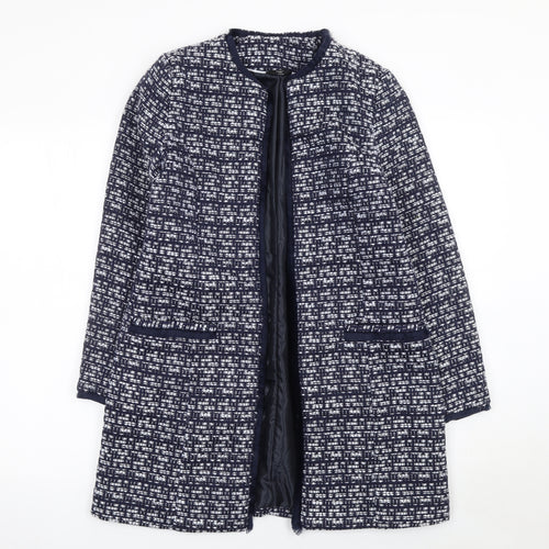 M&Co Women Blue Tweed Mid-Length Open Coat Size 8