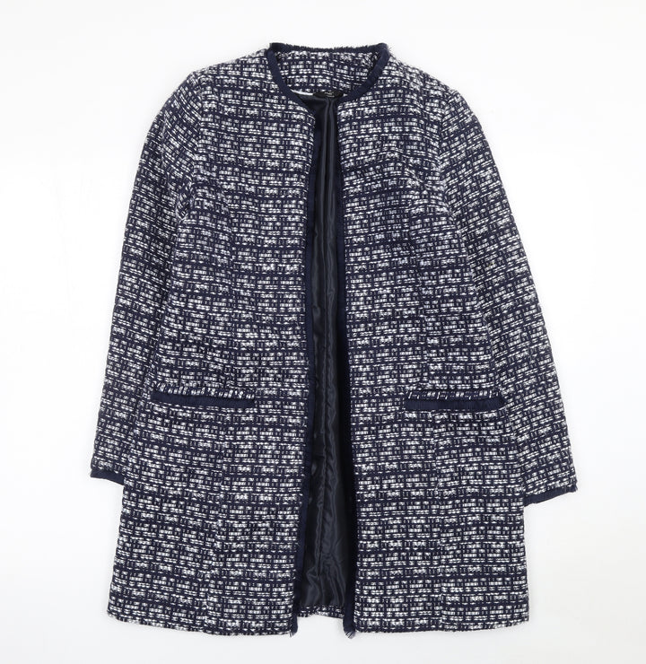 M&Co Women Blue Tweed Mid-Length Open Coat Size 8