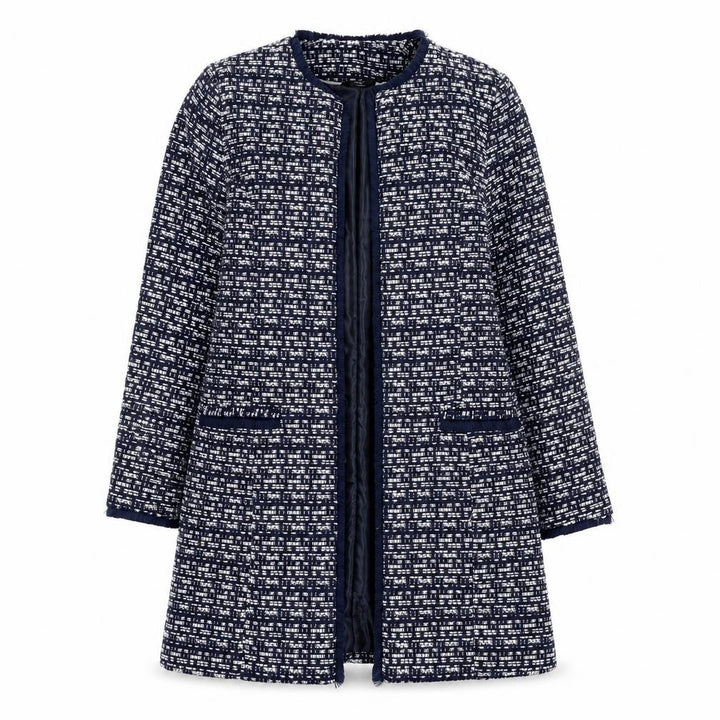 M&Co Women Blue Tweed Mid-Length Open Coat Size 8