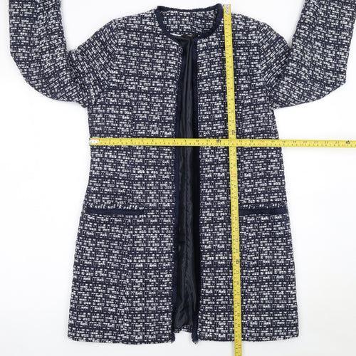 M&Co Women Blue Tweed Mid-Length Open Coat Size 8