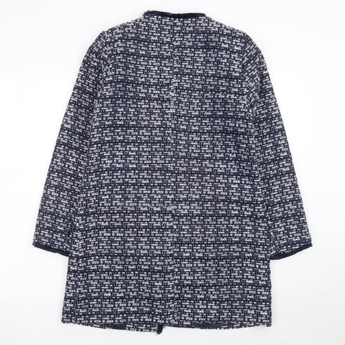 M&Co Women Blue Tweed Mid-Length Open Coat Size 8