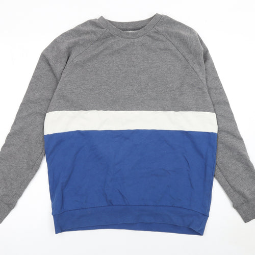 Topman Men’s Grey Blue Colour Block Crew Neck Sweatshirt Size L