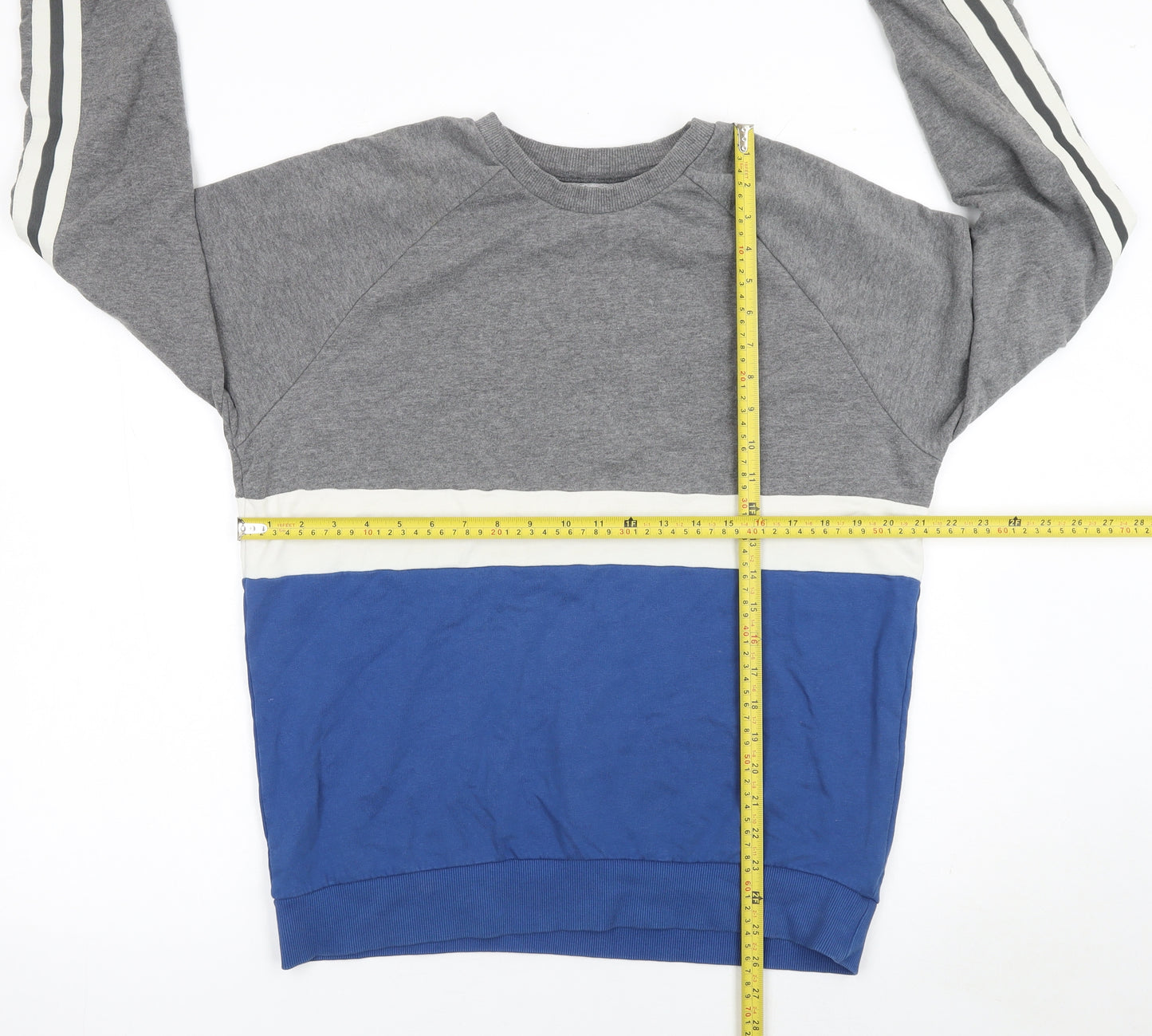 Topman Men’s Grey Blue Colour Block Crew Neck Sweatshirt Size L