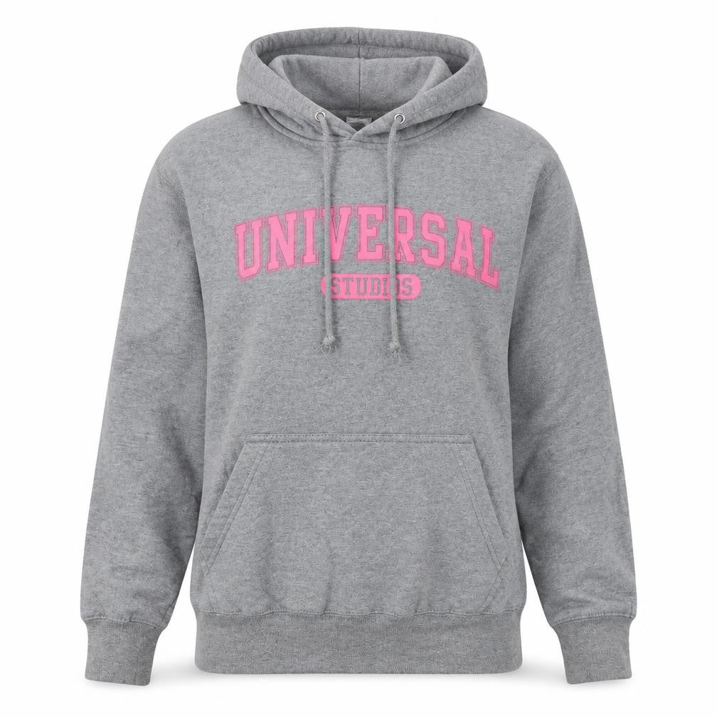 Front view of Universal Studios Women's Grey Hoodie Small Pullover Cotton Blend