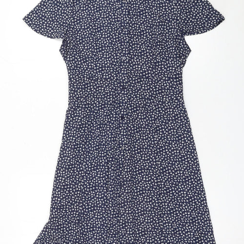 Rowen Avenue Women's Blue Floral Shirt Dress L Short Sleeve