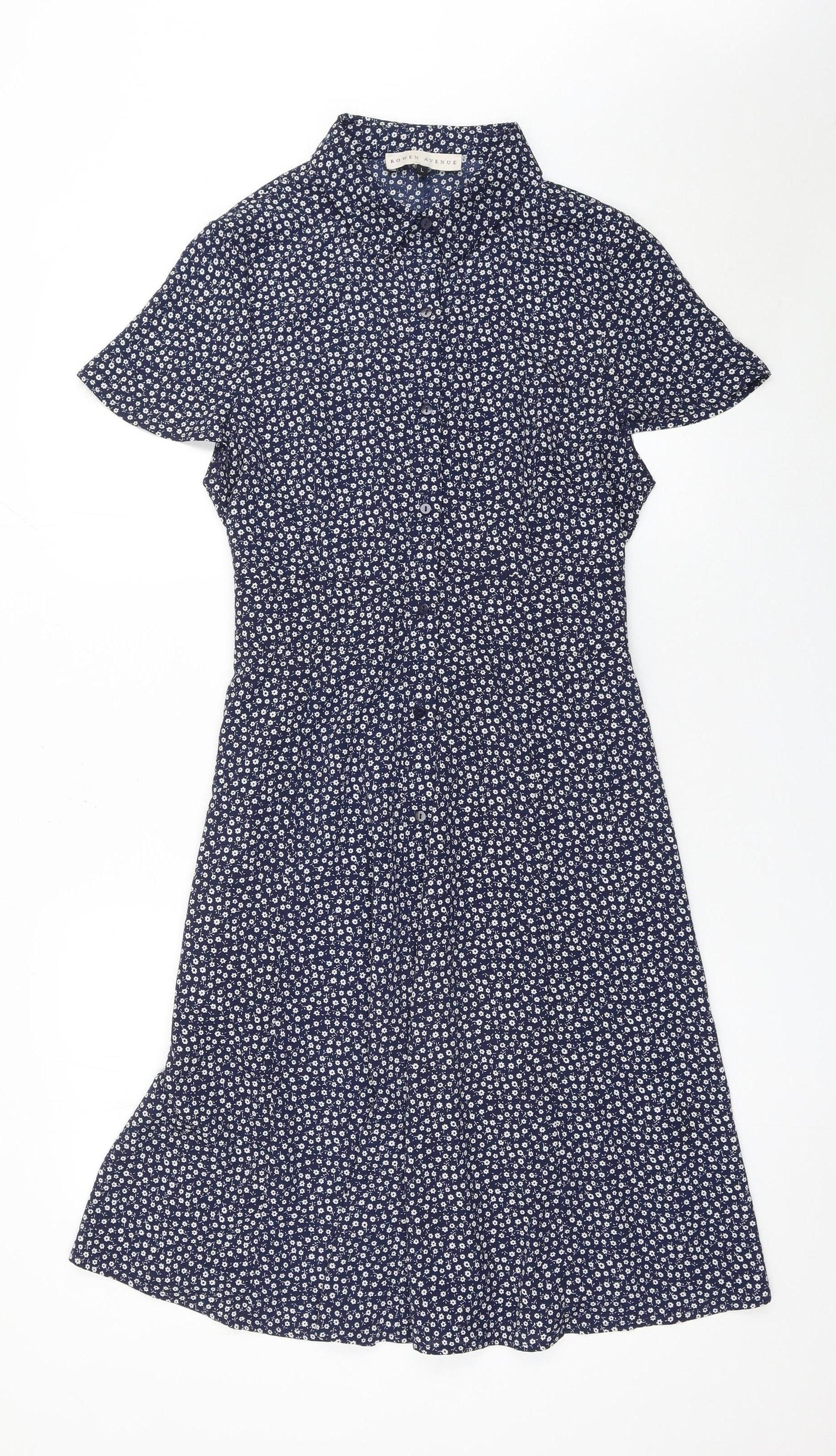 Rowen Avenue Women's Blue Floral Shirt Dress L Short Sleeve