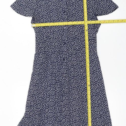 Rowen Avenue Women's Blue Floral Shirt Dress L Short Sleeve