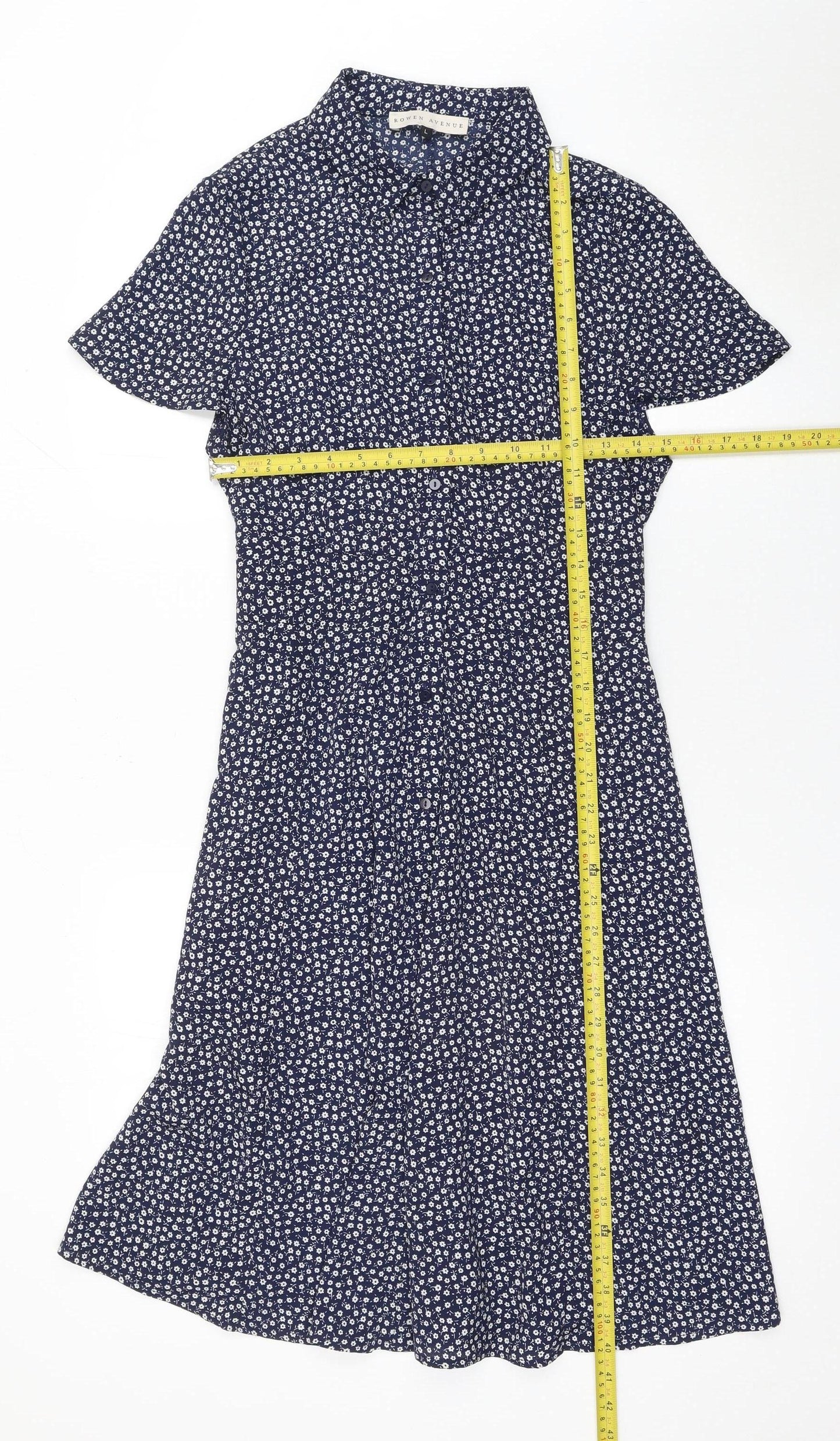 Rowen Avenue Women's Blue Floral Shirt Dress L Short Sleeve