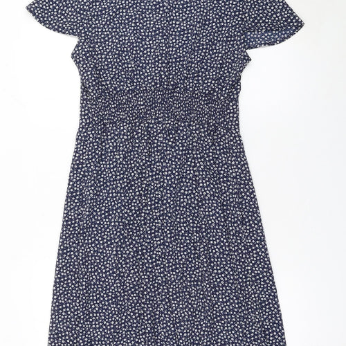 Rowen Avenue Women's Blue Floral Shirt Dress L Short Sleeve