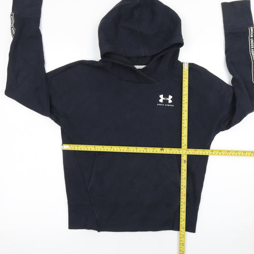 Under Armour Boys Black YLG Fitted Pullover Hoodie with Logo Trim