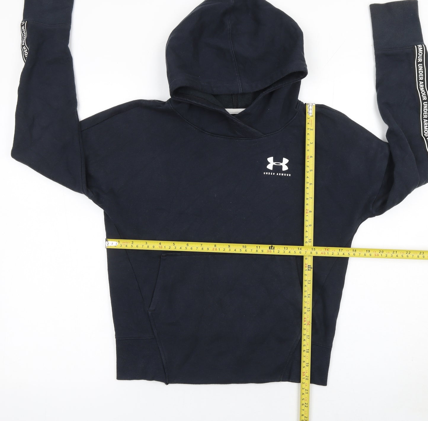 Under Armour Boys Black YLG Fitted Pullover Hoodie with Logo Trim