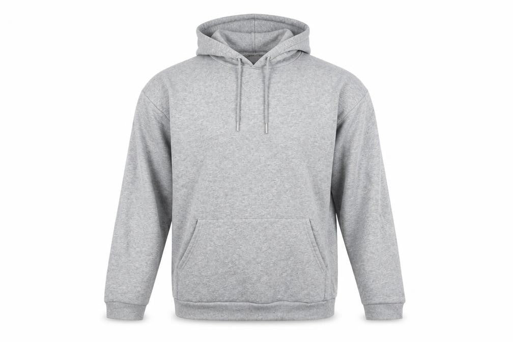 Front view of ASOS Men’s Grey Pullover Hoodie, size M, Regular Fit