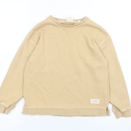 ZARA Girls Beige Cotton Blend Pullover Sweatshirt 5-6 Years Casual Crew Neck
