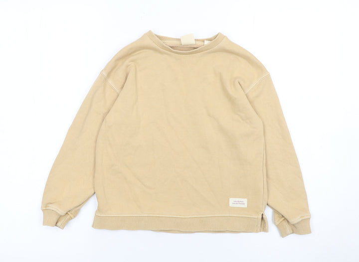 ZARA Girls Beige Cotton Blend Pullover Sweatshirt 5-6 Years Casual Crew Neck