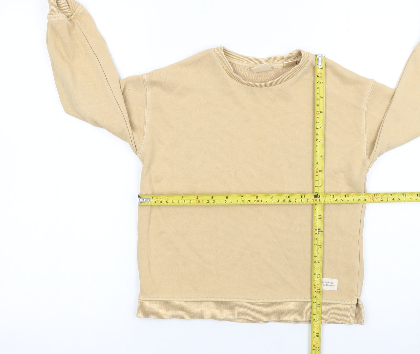 ZARA Girls Beige Cotton Blend Pullover Sweatshirt 5-6 Years Casual Crew Neck