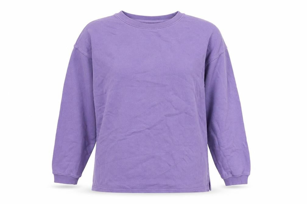 Front view of Weekday women’s purple pullover sweatshirt, size S, cotton blend
