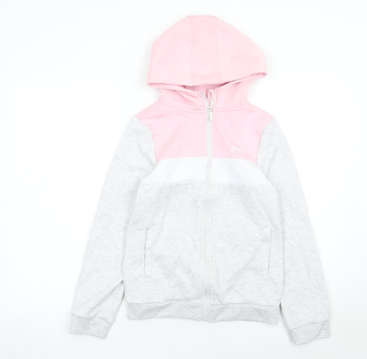 Slazenger Girls Pink & Grey Full Zip Hoodie 11-12 Years Colourblock Design