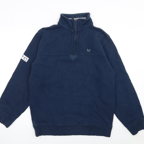 Crew Clothing Co. Men's Blue 1/4 Zip Cotton Sweatshirt Size S