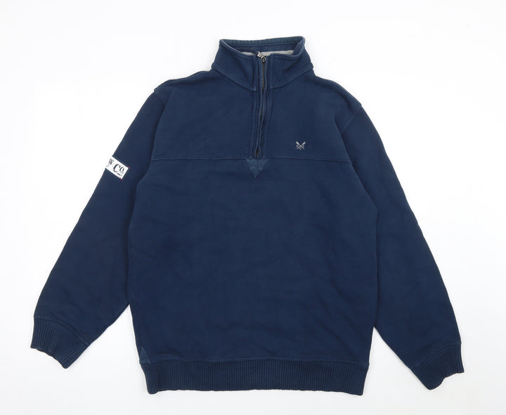 Crew Clothing Co. Men's Blue 1/4 Zip Cotton Sweatshirt Size S