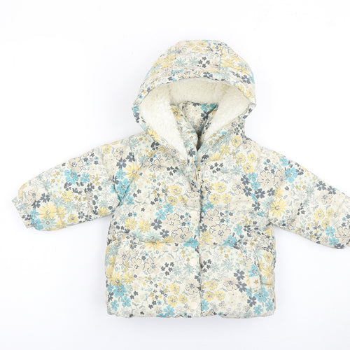 George Unisex Baby Multicoloured Floral Puffer Coat 6-9 Months Hooded Winter