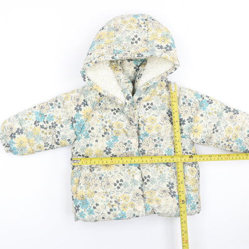 George Unisex Baby Multicoloured Floral Puffer Coat 6-9 Months Hooded Winter