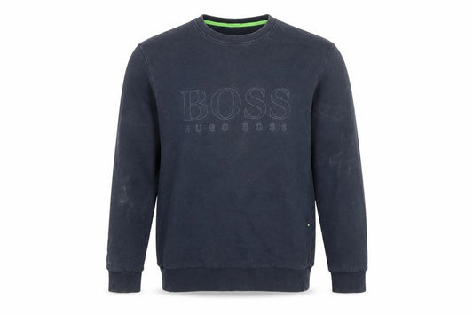 Front view of Hugo Boss Men's Blue Crew Neck Cotton Sweatshirt, size S