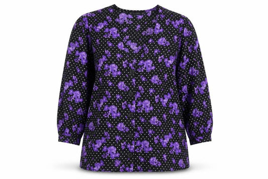 Front view of Dunnes women’s multicoloured floral button blouse, size M