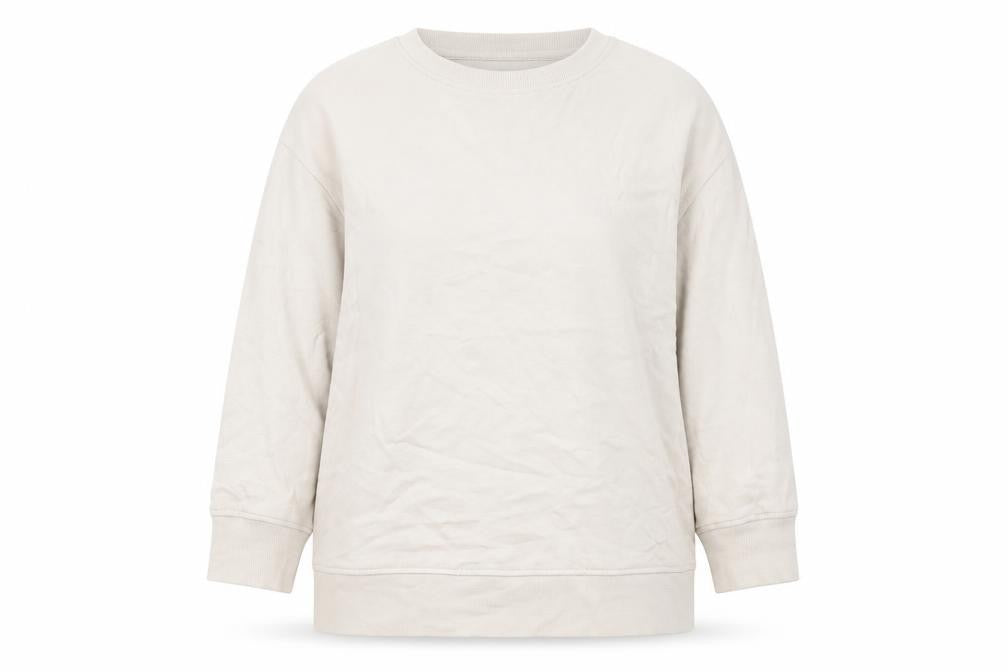 Front view of Zara Women Beige Cotton Crew Neck Pullover Sweatshirt M