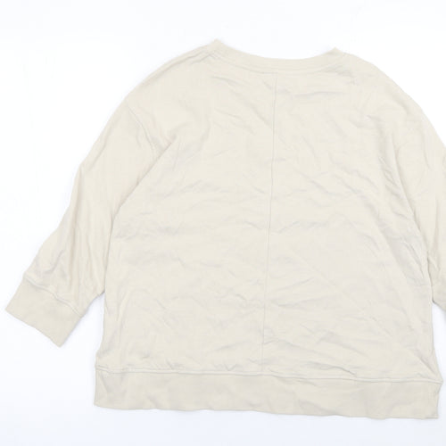 Zara Women Beige Cotton Crew Neck Pullover Sweatshirt M