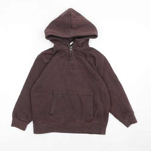 ZARA Boys Brown 7-8 Years Cotton Fleece Henley Hoodie