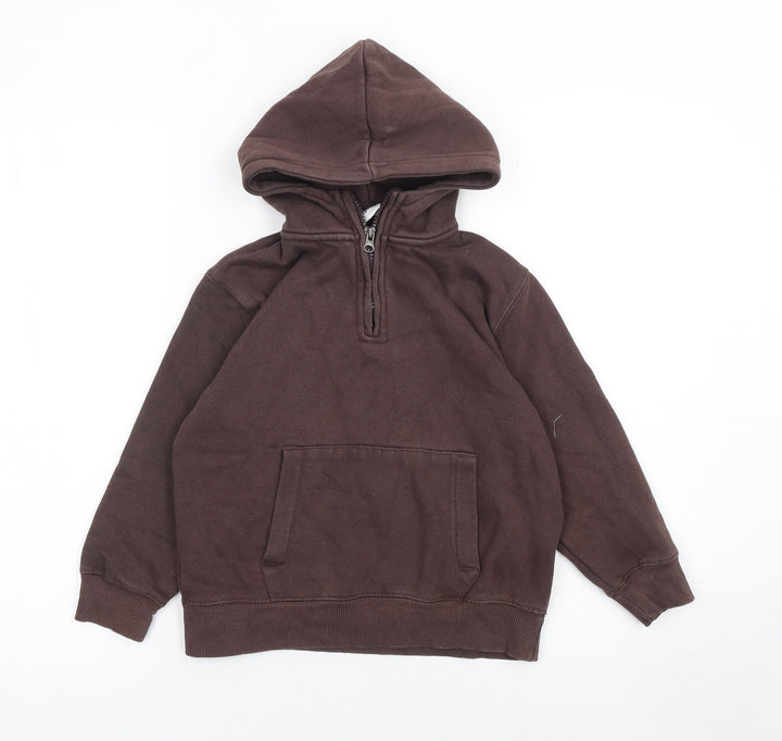 ZARA Boys Brown 7-8 Years Cotton Fleece Henley Hoodie