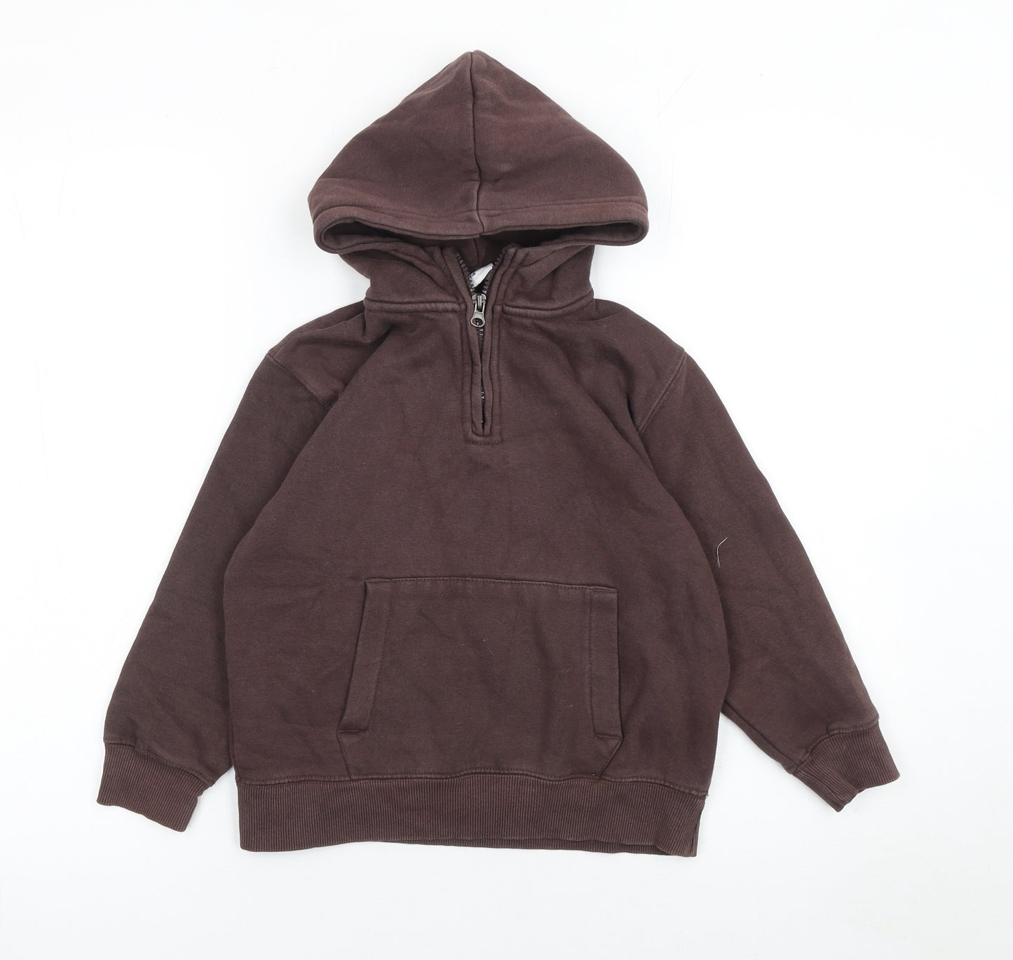 ZARA Boys Brown 7-8 Years Cotton Fleece Henley Hoodie