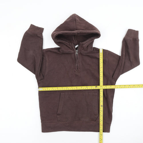 ZARA Boys Brown 7-8 Years Cotton Fleece Henley Hoodie