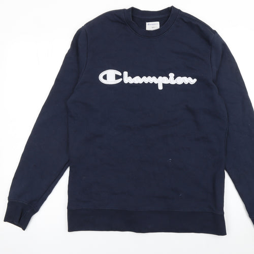 Champion Men's Blue Pullover Sweatshirt S Logo Crew Neck