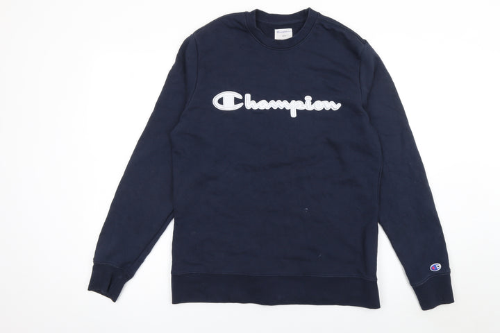 Champion Men's Blue Pullover Sweatshirt S Logo Crew Neck