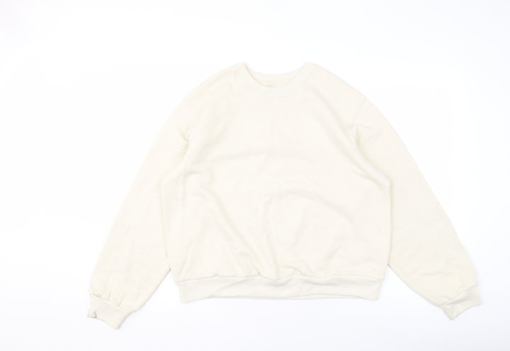 Hollister Women Beige Crew Neck Pullover Sweatshirt S
