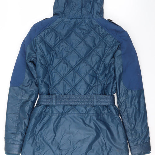 Next Womens Blue Hooded Belted Parka Jacket Size 10