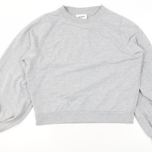 Monki Women's Grey Pullover Sweatshirt XS Relaxed Fit Crew Neck