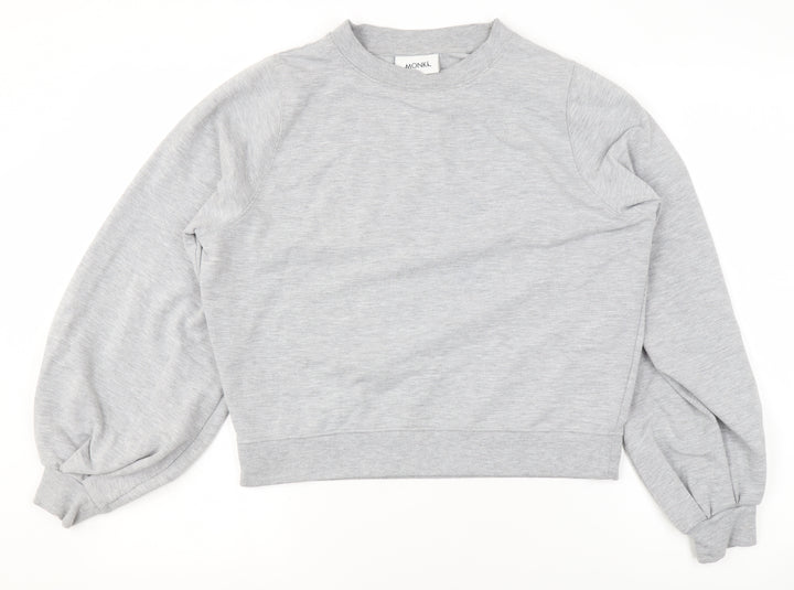 Monki Women's Grey Pullover Sweatshirt XS Relaxed Fit Crew Neck