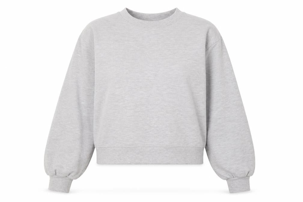 Front view of Monki Women's Grey Pullover Sweatshirt XS Relaxed Fit Crew Neck