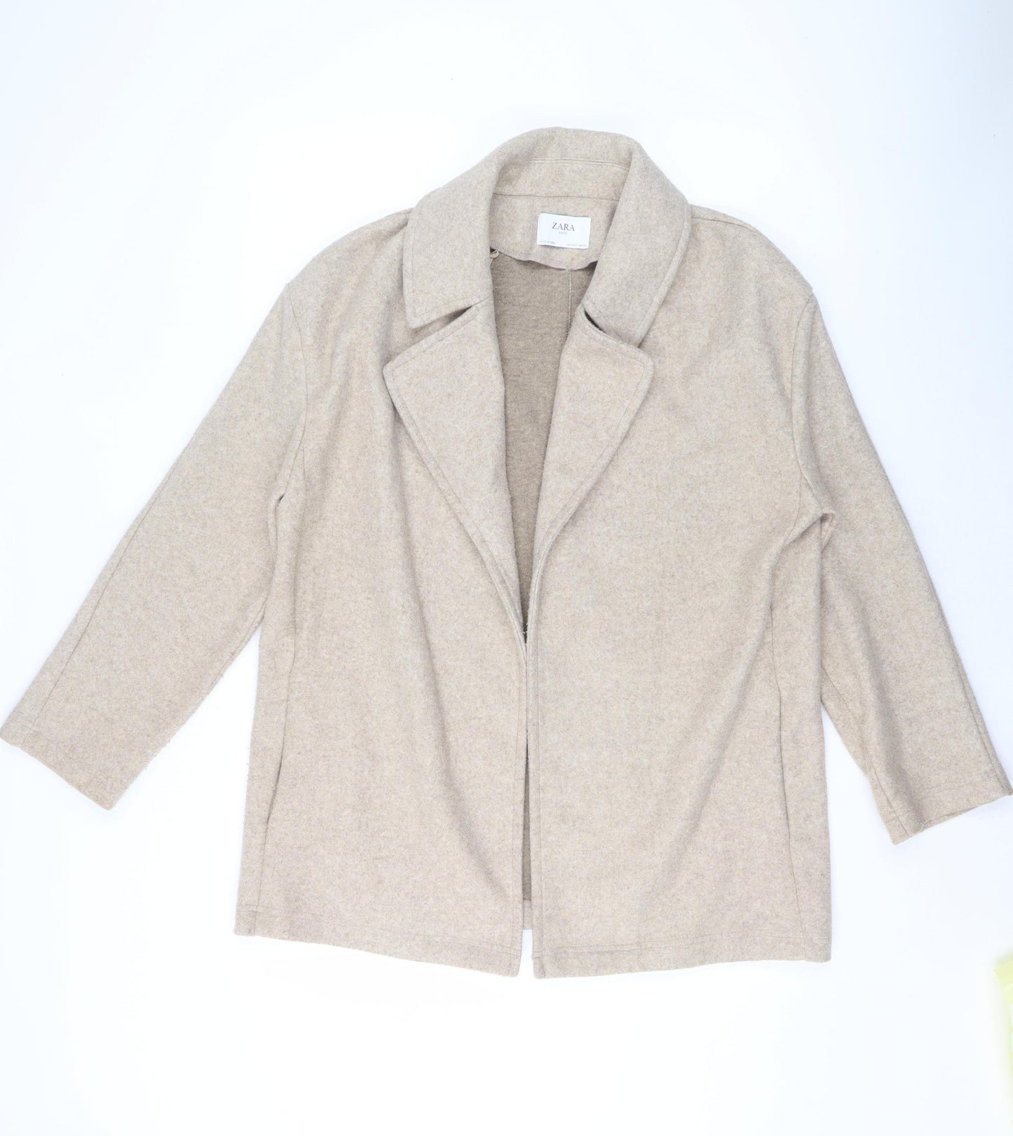 Zara Women Beige Mid-Length Open Front Polyester Coat Size S