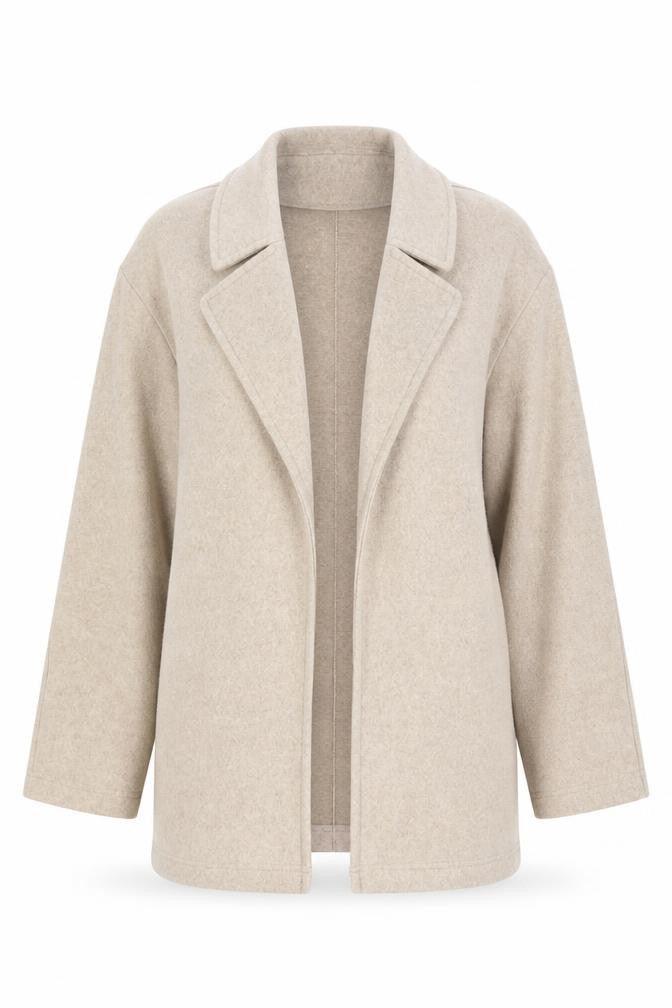 Front view of Zara Women Beige Mid-Length Open Front Polyester Coat, size S
